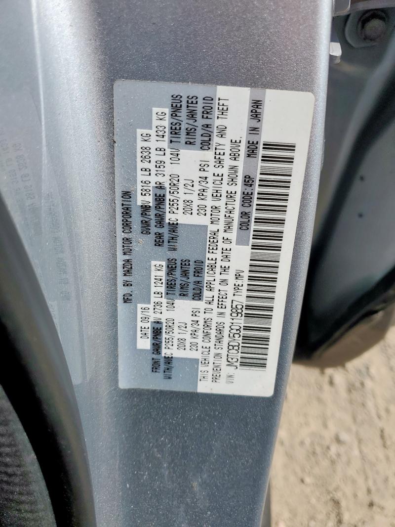 JM3TCBDY5G0119857 - 2016 MAZDA CX-9 GRAND TOURING SILVER photo 14