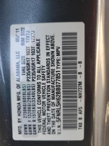 5FNRL5H62BB077851 - 2011 HONDA ODYSSEY EXL 灰色 照片 14