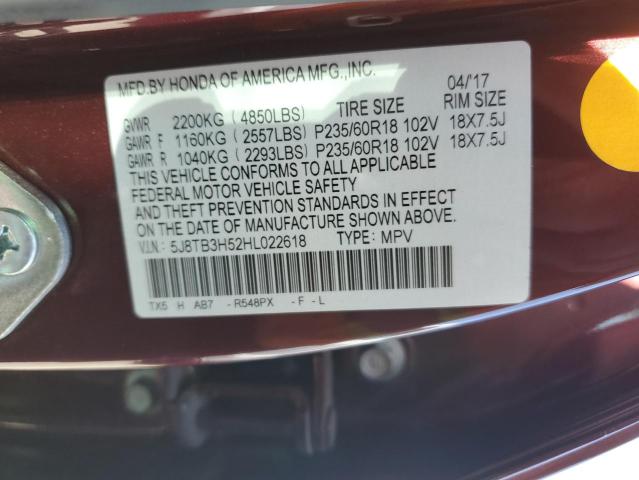 5J8TB3H52HL022618 - 2017 ACURA RDX TECHNOLOGY RED photo 13