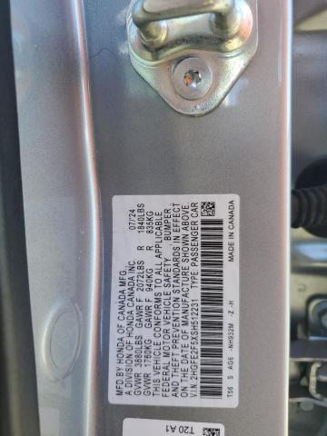 2HGFE2F5XSH512231 - 2025 HONDA CIVIC SPORT SILVER photo 12