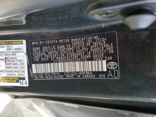 2T1KR32E65C405110 - 2005 TOYOTA COROLLA MA XR CHARCOAL photo 12