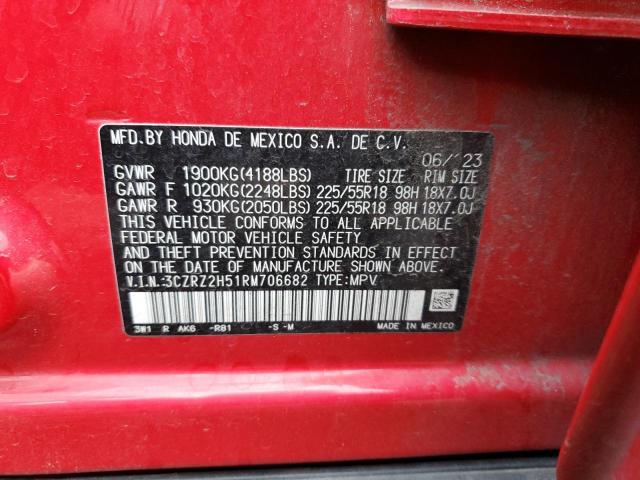 3CZRZ2H51RM706682 - 2024 HONDA HR-V SPORT RED photo 12