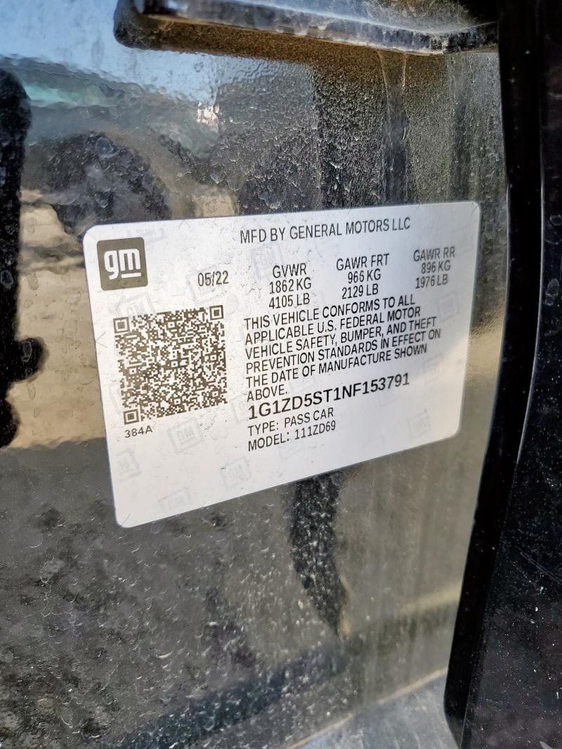 1G1ZD5ST1NF153791 - 2022 CHEVROLET MALIBU LT BLACK photo 13