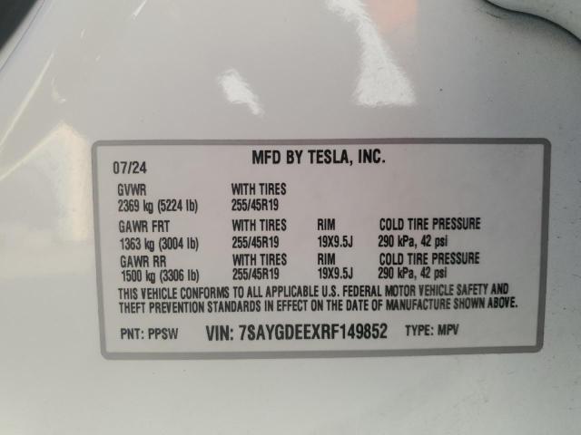 7SAYGDEEXRF149852 - 2024 TESLA MODEL Y თეთრი ფოტო 12