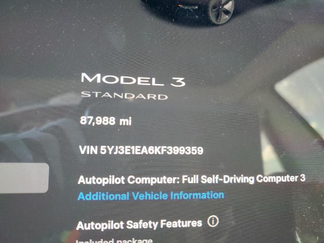 5YJ3E1EA6KF399359 - 2019 TESLA MODEL 3 黑色 照片 12