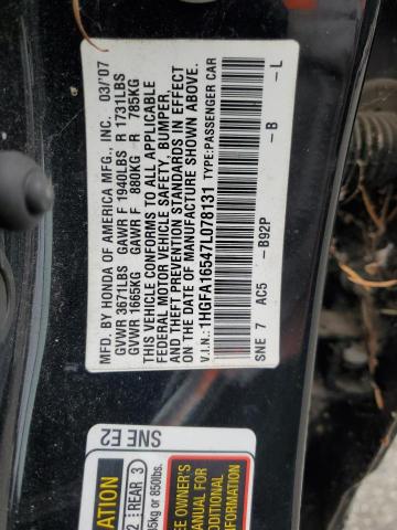 1HGFA16547L078131 - 2007 HONDA CIVIC LX BLACK photo 12
