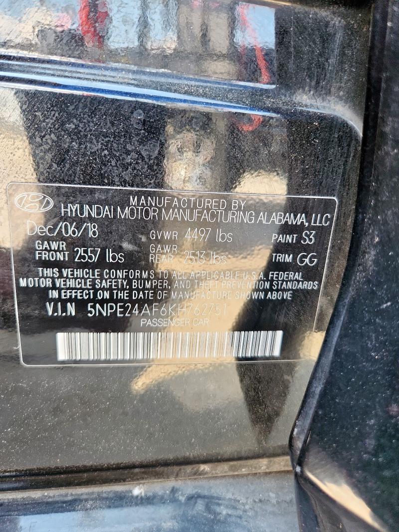 5NPE24AF6KH762751 - 2019 HYUNDAI SONATA SE BLACK photo 12