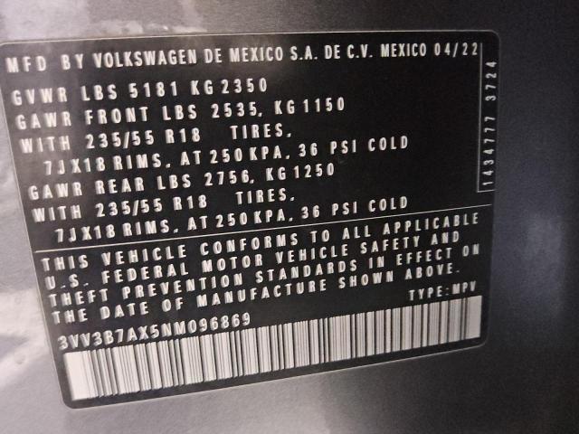 3VV3B7AX5NM096869 - 2022 VOLKSWAGEN TIGUAN SE ნაცრისფერი ფოტო 13