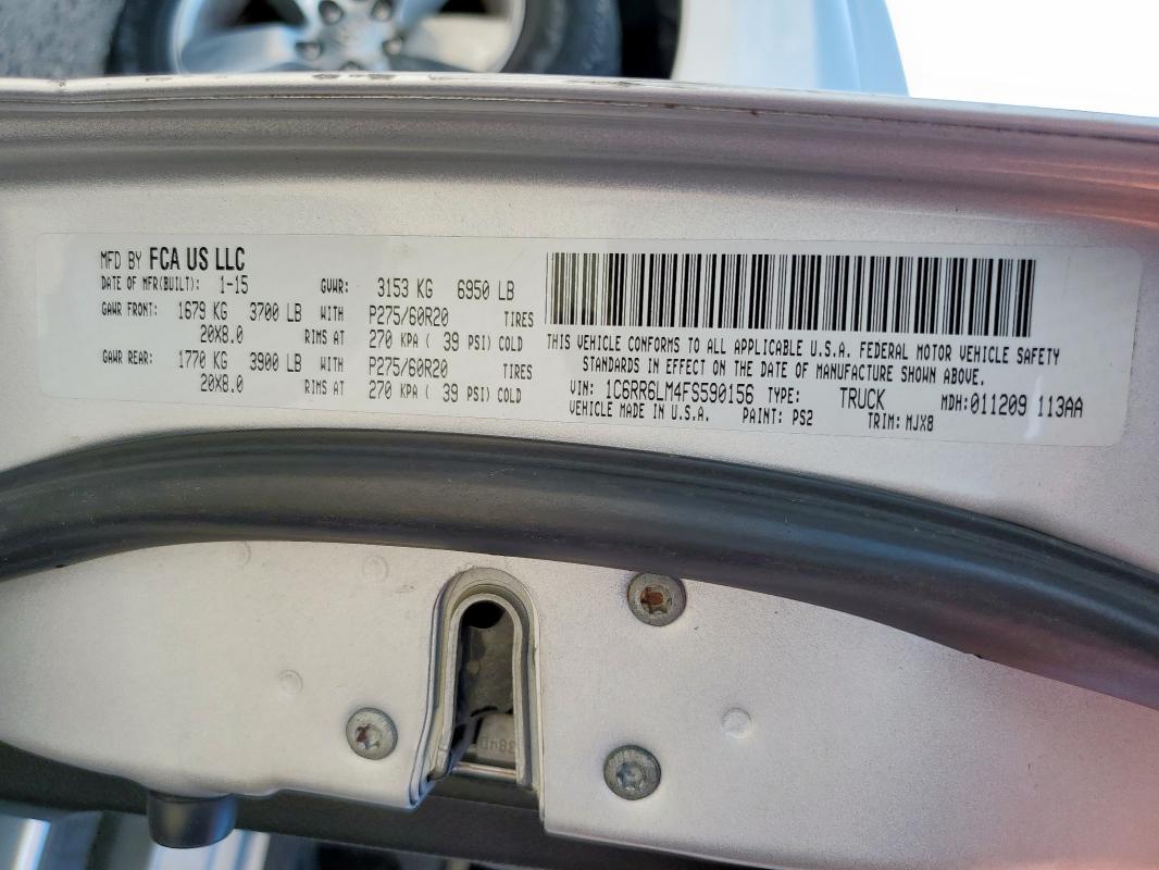 1C6RR6LM4FS590156 - 2015 RAM 1500 SLT SILVER photo 12