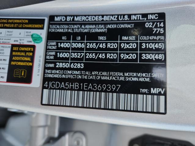 4JGDA5HB1EA369397 - 2014 MERCEDES-BENZ ML 350 4MATIC SILVER photo 13