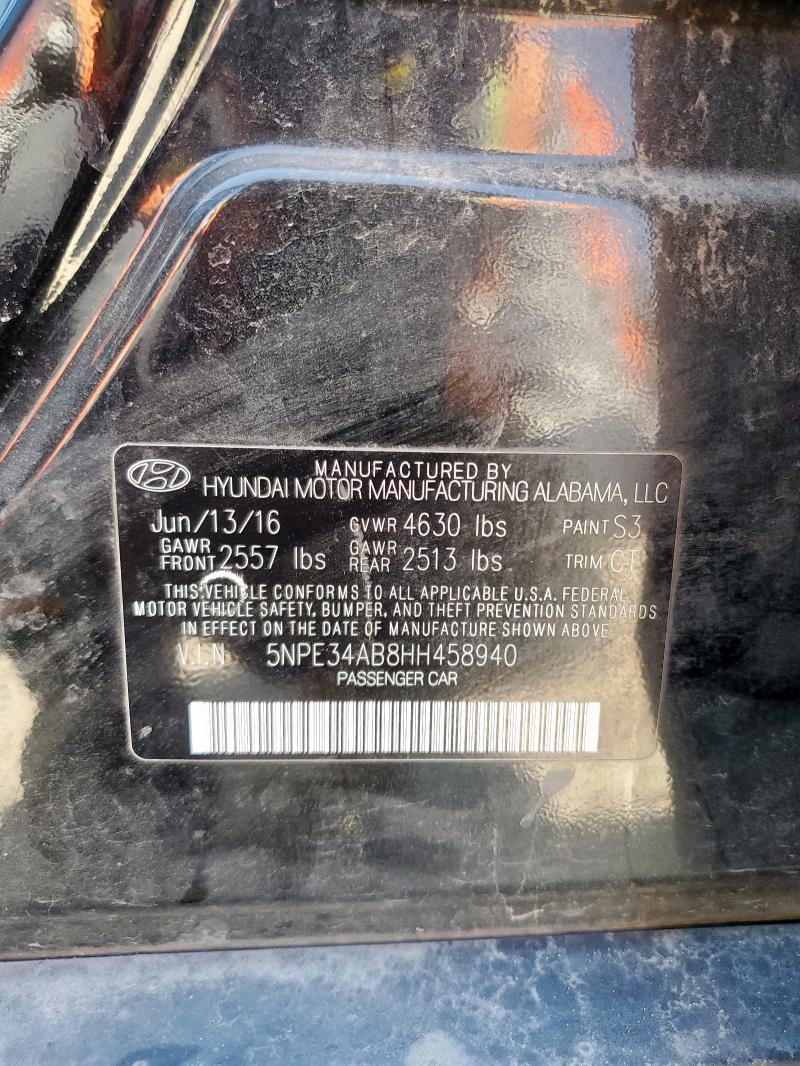 5NPE34AB8HH458940 - 2017 HYUNDAI SONATA SPORT BLACK photo 12