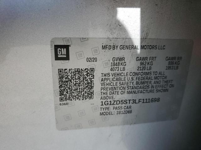 1G1ZD5ST3LF111698 - 2020 CHEVROLET MALIBU LT 银色 照片 12