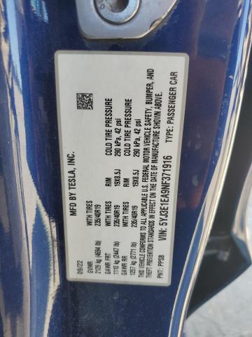 5YJ3E1EA9NF371916 - 2022 TESLA MODEL 3 蓝色 照片 12