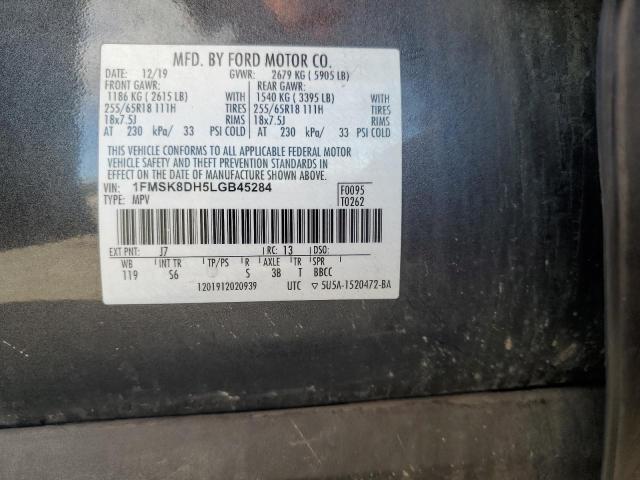 1FMSK8DH5LGB45284 - 2020 FORD EXPLORER XLT 灰色 照片 13