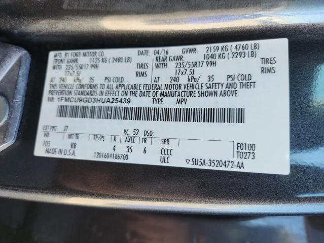 1FMCU9GD3HUA25439 - 2017 FORD ESCAPE SE GRAY photo 13