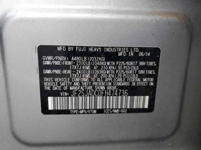 JF2SJADC0FH474736 - 2015 SUBARU FORESTER 2.5I PREMIUM Gümüş fotoğraf 14