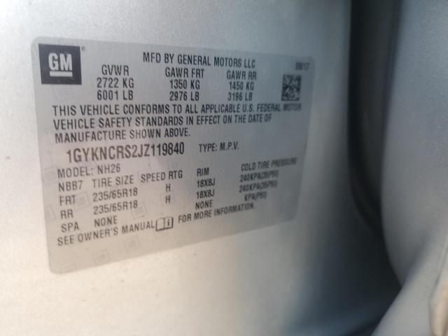 1GYKNCRS2JZ119840 - 2018 CADILLAC XT5 LUXURY ვერცხლისფერი ფოტო 13