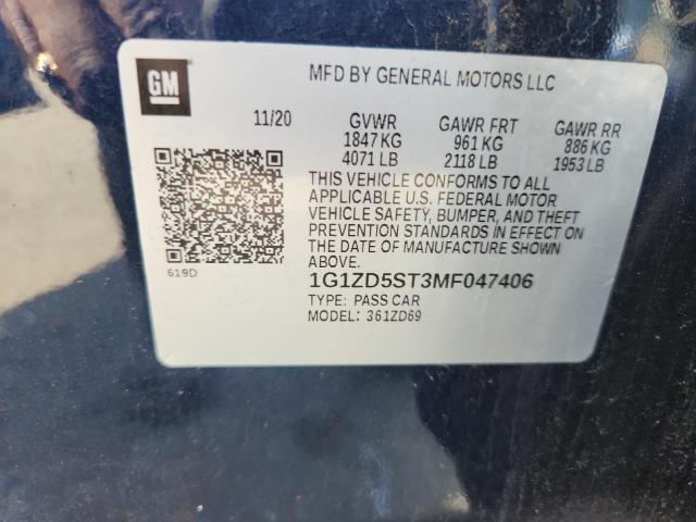 1G1ZD5ST3MF047406 - 2021 CHEVROLET MALIBU LT BLUE photo 12