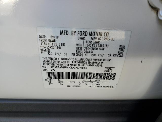 1FMSK8FHXLGA74855 - 2020 FORD EXPLORER LIMITED WHITE photo 14