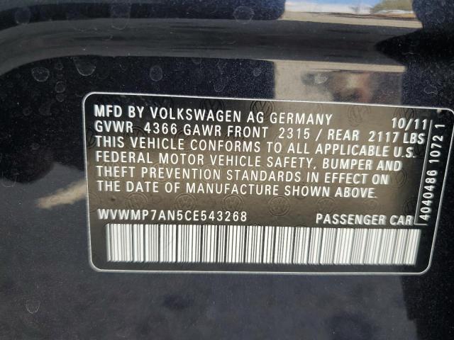 WVWMP7AN5CE543268 - 2012 VOLKSWAGEN CC SPORT BLACK photo 12