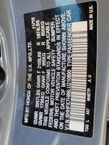 SHHFK7H86LU210890 - 2020 HONDA CIVIC EXL ნაცრისფერი ფოტო 12