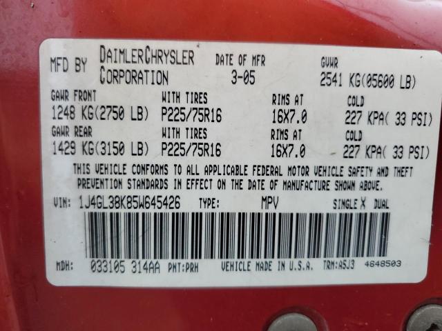 1J4GL38K85W645426 - 2005 JEEP LIBERTY RENEGADE RED photo 10