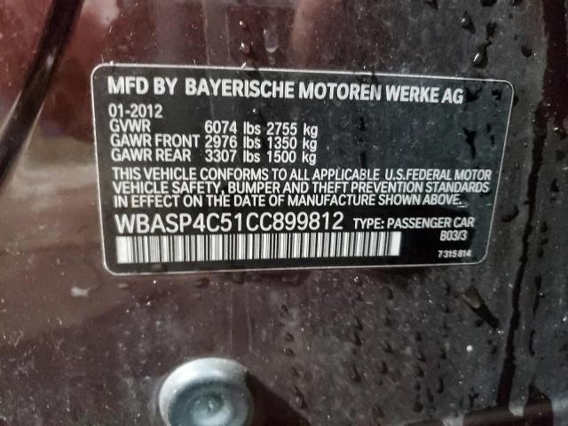 WBASP4C51CC899812 - 2012 BMW 550 XIGT BURGUNDY photo 12