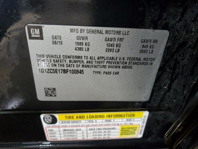 1G1ZC5E17BF100845 - 2011 CHEVROLET MALIBU 1LT ნაცრისფერი ფოტო 12