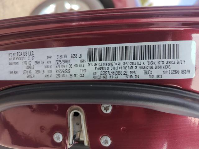 1C6RR7LM0HS882122 - 2017 RAM 1500 SLT BURGUNDY photo 10