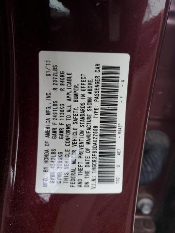1HGCR3F90DA022608 - 2013 HONDA ACCORD TOURING BURGUNDY photo 12