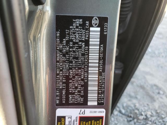 4T4BF1FK3CR261319 - 2012 TOYOTA CAMRY BASE GREEN photo 12