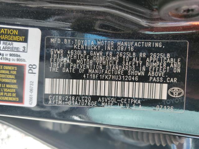 4T1BF1FK7HU312046 - 2017 TOYOTA CAMRY LE BLACK photo 12