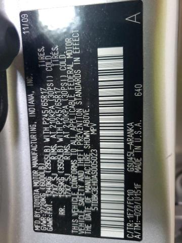 5TDBK3EH0AS005023 - 2010 TOYOTA HIGHLANDER SILVER photo 13