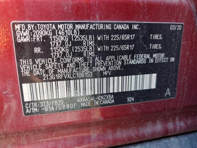 2T3G1RFVXLC106153 - 2020 TOYOTA RAV4 LE RED photo 13