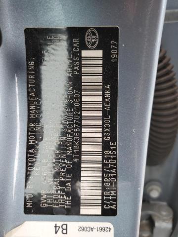 4T1BK36B77U210607 - 2007 TOYOTA AVALON XL BLUE photo 12