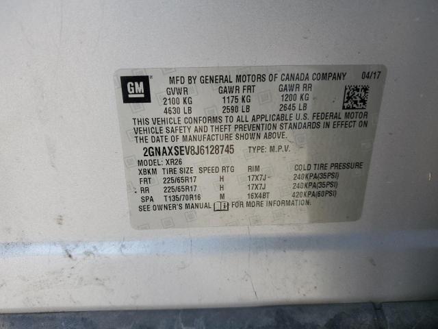 2GNAXSEV8J6128745 - 2018 CHEVROLET EQUINOX LT SILVER photo 13