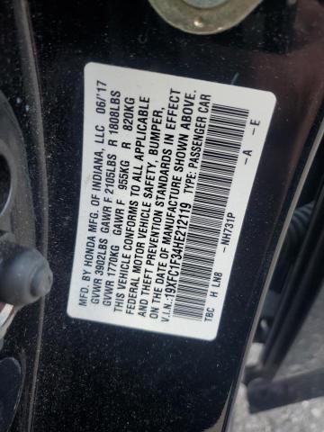 19XFC1F34HE212119 - 2017 HONDA CIVIC EX BLACK photo 12