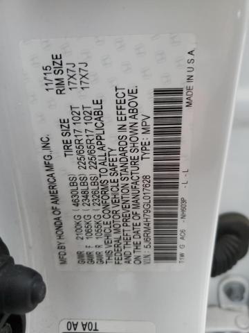 5J6RM4H79GL017628 - 2016 HONDA CR-V EXL WHITE photo 13