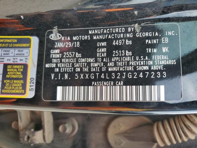 5XXGT4L32JG247233 - 2018 KIA OPTIMA LX BLACK photo 12