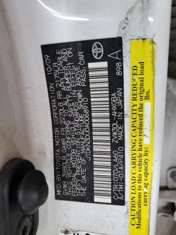 JTDKN3DU0A0068910 - 2010 TOYOTA PRIUS 白色 照片 12