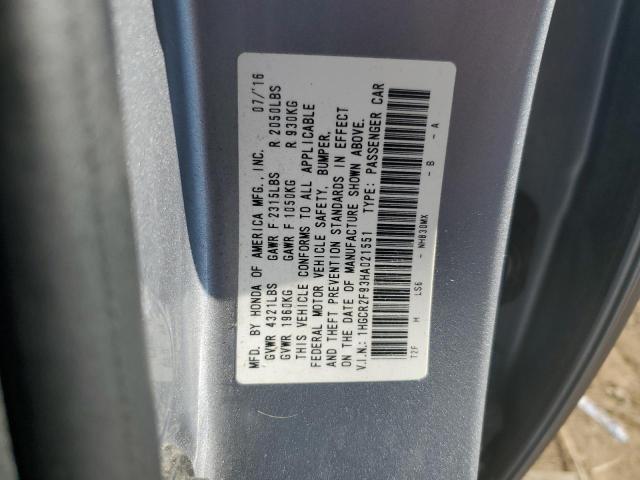 1HGCR2F93HA021551 - 2017 HONDA ACCORD EXL SILVER photo 12