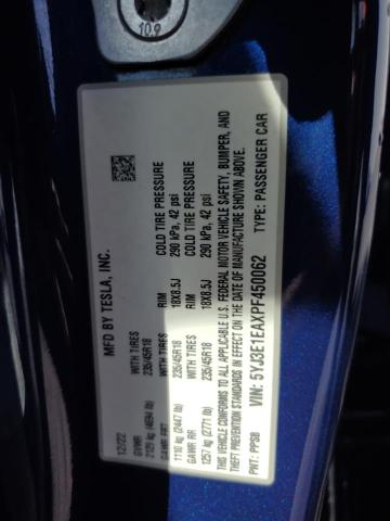 5YJ3E1EAXPF450062 - 2023 TESLA MODEL 3 Niebieski zdjęcie 12