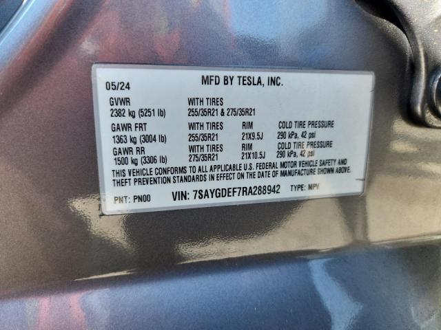 7SAYGDEF7RA288942 - 2024 TESLA MODEL Y GRAY photo 12