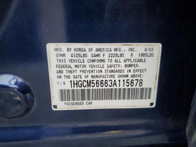 1HGCM56663A115678 - 2003 HONDA ACCORD EX BLUE photo 12