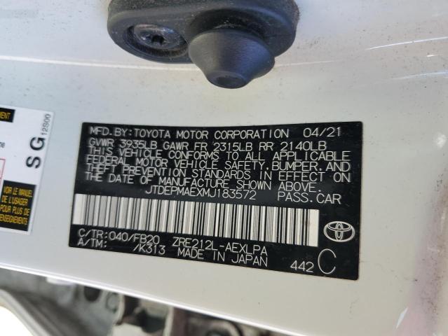 JTDEPMAEXMJ183572 - 2021 TOYOTA COROLLA LE WHITE photo 12