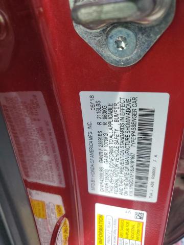 1HGCV1F16JA191957 - 2018 HONDA ACCORD LX 勃艮第红 照片 12