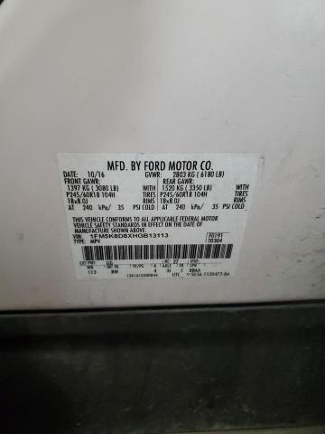 1FM5K8D8XHGB13113 - 2017 FORD EXPLORER XLT WHITE photo 13