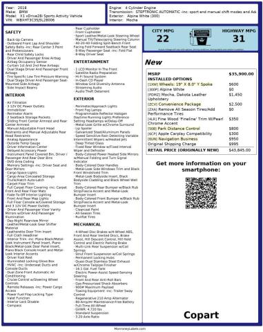 WBXHT3C35J5L28006 - 2018 BMW X1 XDRIVE28I WHITE photo 10