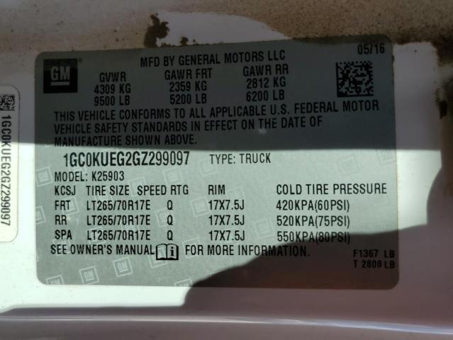 1GC0KUEG2GZ299097 - 2016 CHEVROLET SILVERADO K2500 HEAVY DUTY WHITE photo 13