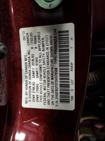 2HGFB2F57DH578568 - 2013 HONDA CIVIC LX MAROON photo 12
